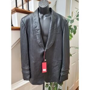 Biarelli Mens Black Snakeskin Leather Single Breasted Blazer Jacket Size Large